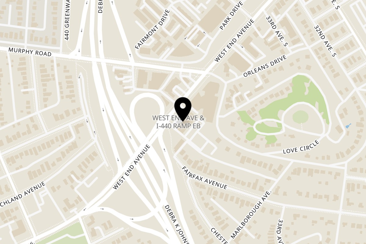Map showing the location of Woodlands Indian Vegetarian Restaurant on 3415 West End Ave in Nashville